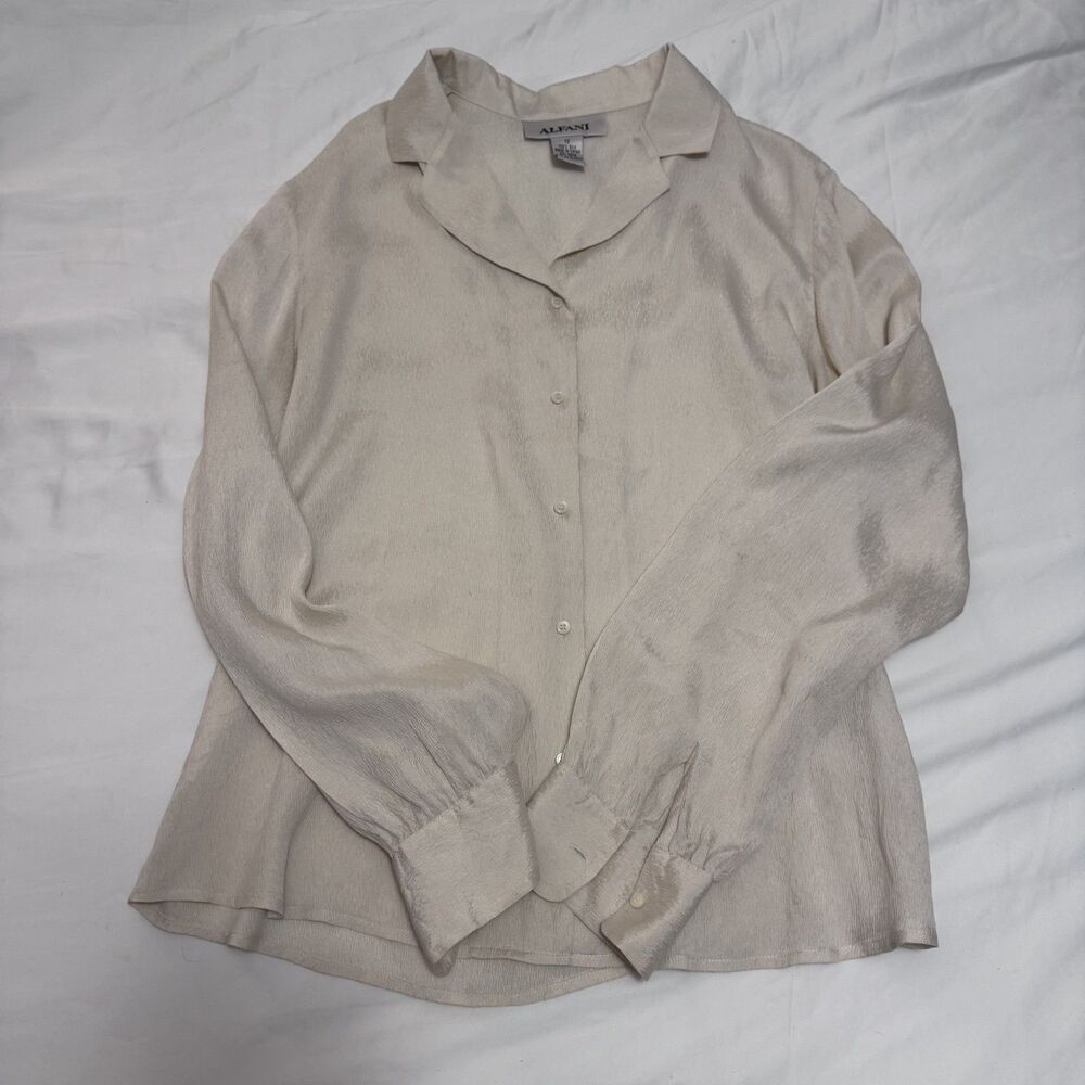 Vintage 90s Alfani 100% Silk Cream Button Down Blouse size 12